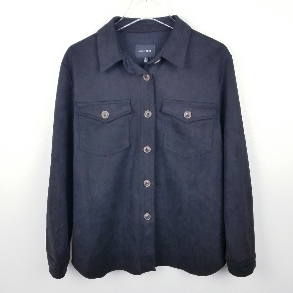 Love Tree Black Faux Suede Black Shirt Shacket